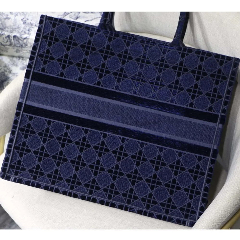 Dior Book Tote Blue Cannage Embroidered Velvet Dior Book Tote Blue Cannage Embroidered Velvet