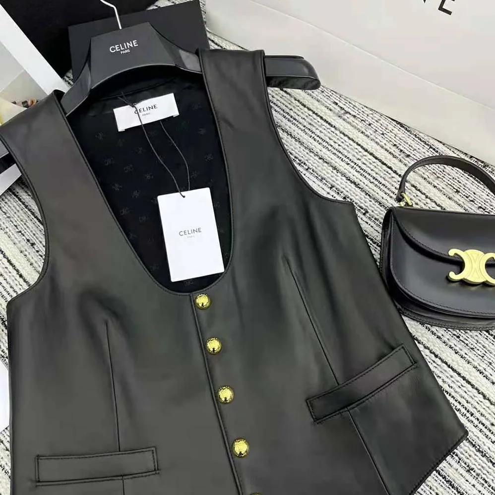 Celine Waistcoat in Soft Lambksin for Men in Black