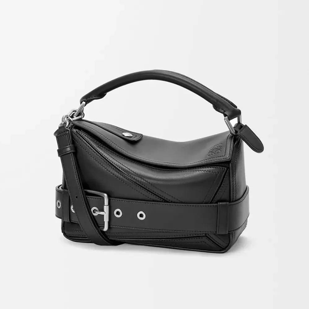 Loewe Small Puzzle Biker Bag in Shiny Calfskin for Unisex in Black
