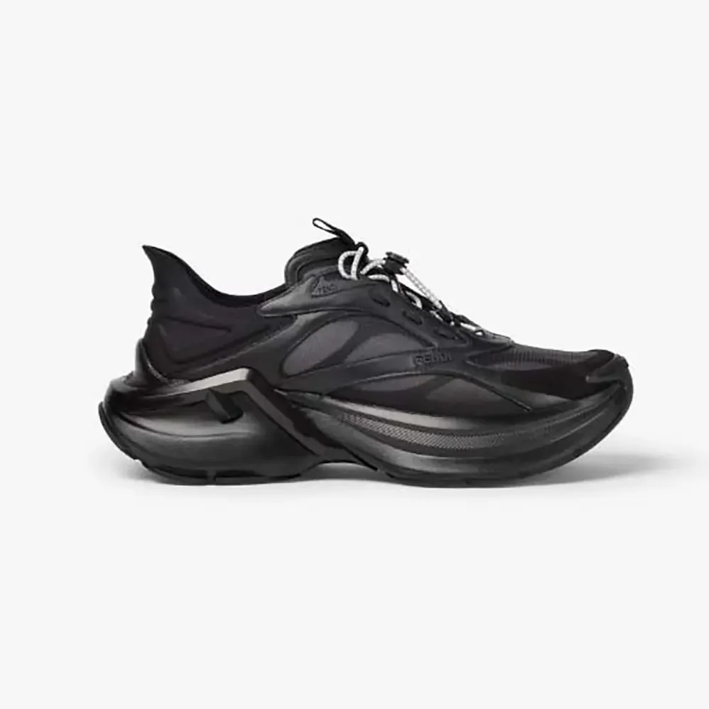 Fendi F-Light Sneakers Black Leather and Mesh Running Shoes for Unisex Fendi F-Light Sneakers Black Leather and Mesh Running Shoes for Unisex