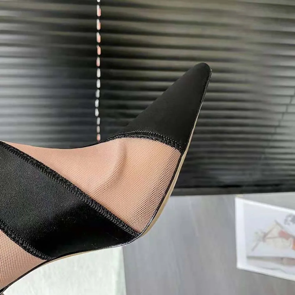 Jimmy Choo Mugler Sock OTK Boot Black and Nude Sheer Spiral Stretch Fabric Sock Over-The for Women in Knee Boots Jimmy Choo Mugler Sock OTK Boot Black and Nude Sheer Spiral Stretch Fabric Sock Over-The for Women in Knee Boots