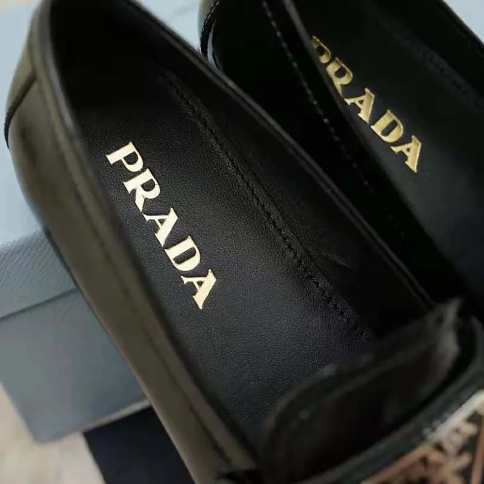 Prada Patent Leather Loafers in 5mm Heel for Women in Black Prada Patent Leather Loafers in 5mm Heel for Women in Black