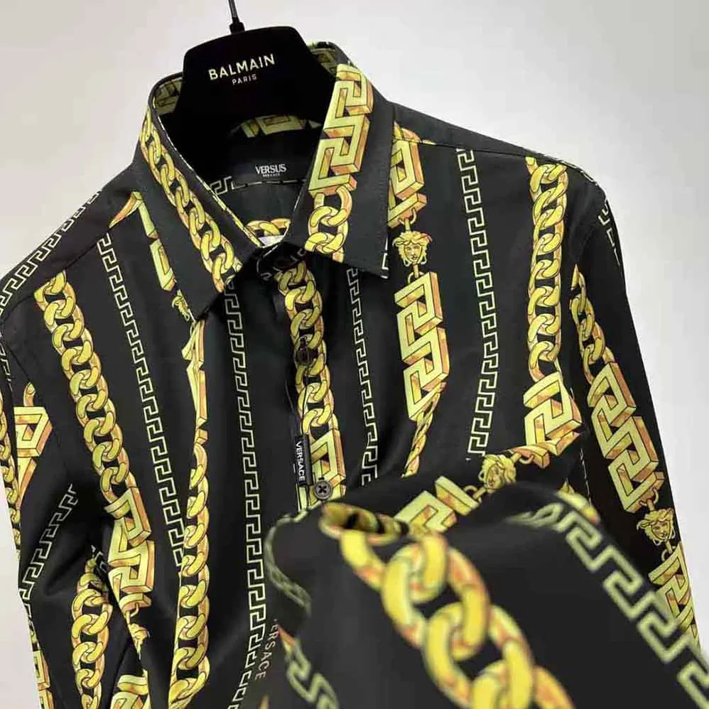 Versace Chain Pinstripe Shirt Features a Classic Silhouette for Women in Black