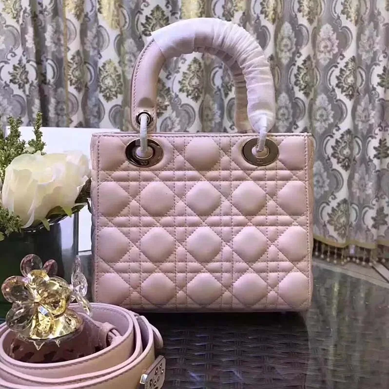 Dior My Lady Dior Bag in Cannage Lambskin in Pink