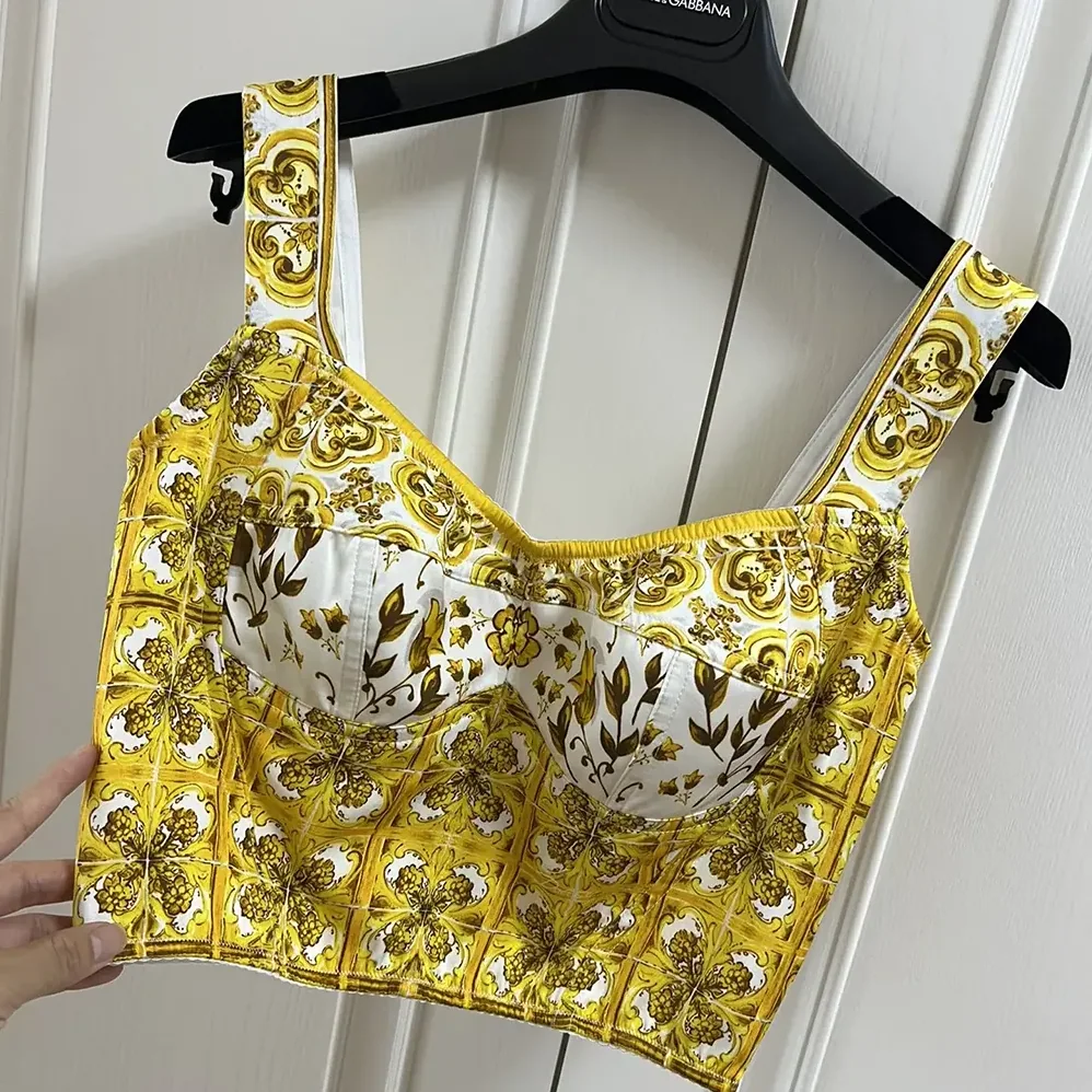 Dolce Gabbana D&G Cotton Corset Top with Majolica Print for Women