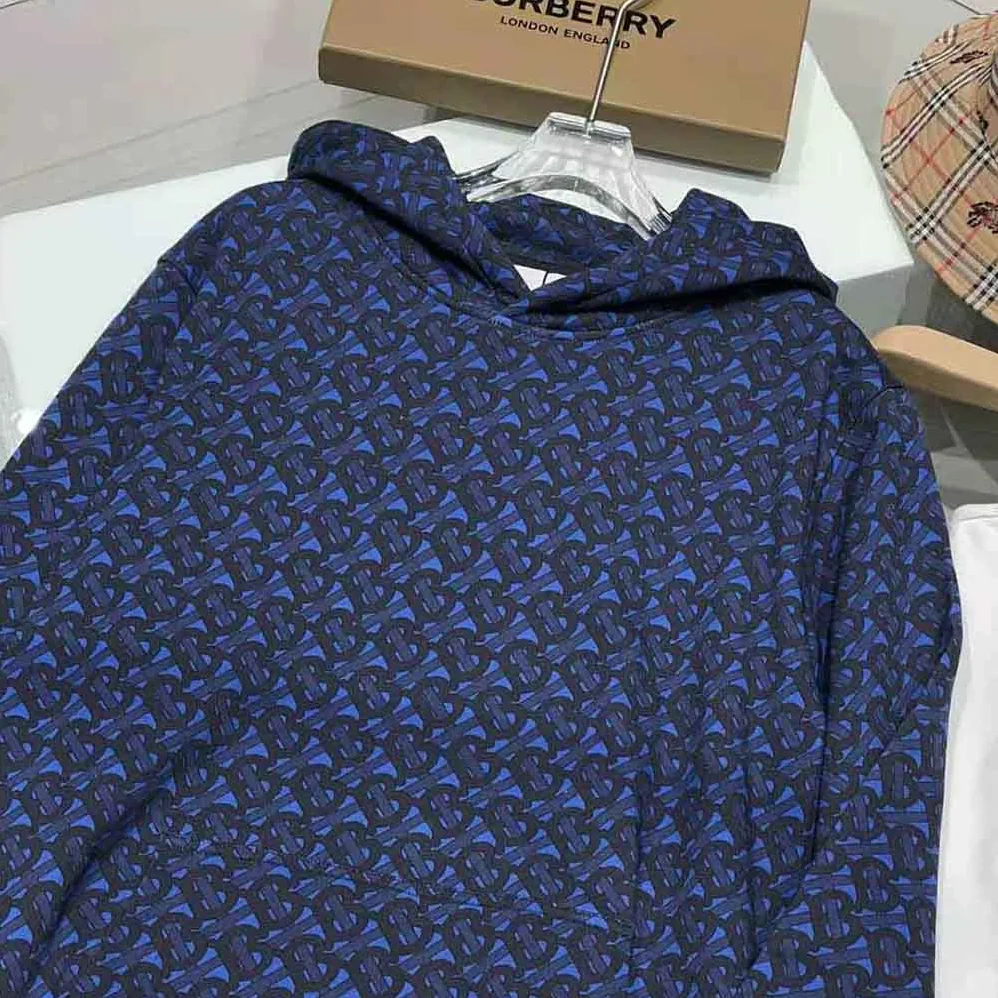 Burberry Monogram Print Cotton Hoodie for Women in Navy Burberry Monogram Print Cotton Hoodie for Women in Navy