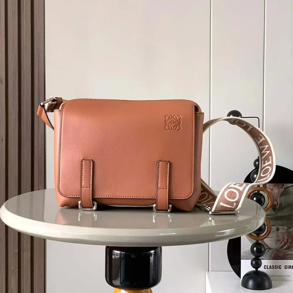 Loewe XS Military Messenger Bag in Supple Smooth Calfskin and Jacquard for Men in Brown