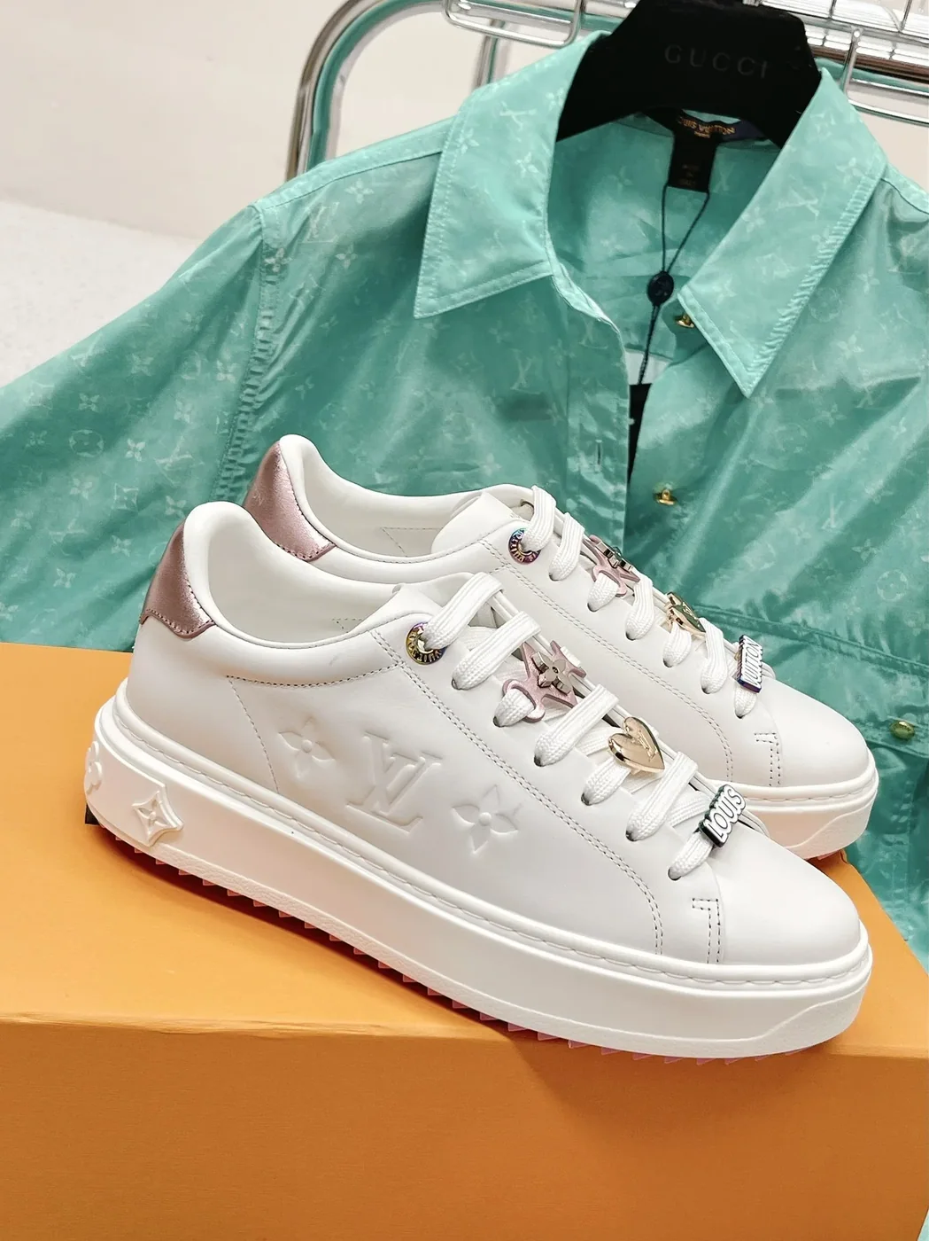 Louis Vuitton Time Out Open-Back Sneaker Green LV 1AA1CZ Louis Vuitton Time Out Open-Back Sneaker Green LV 1AA1CZ