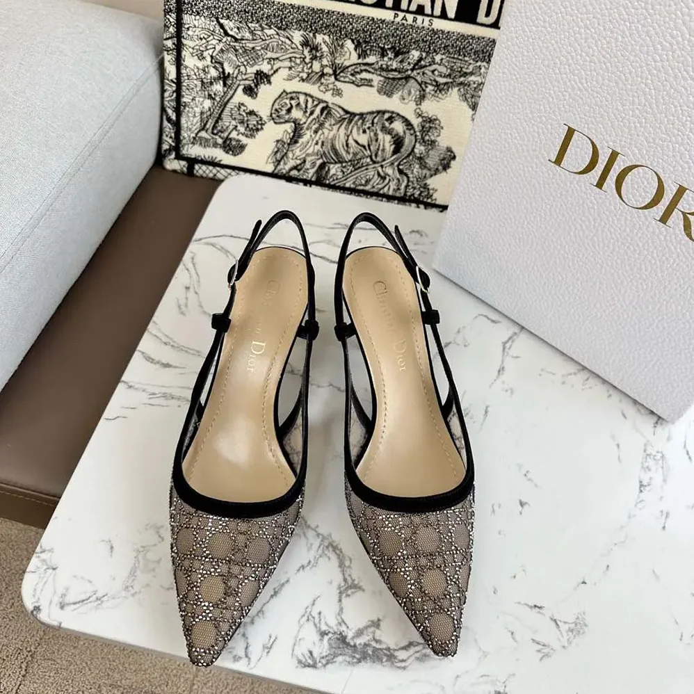 Dior Capture Slingback Pump Transparent Mesh with Silver for Women in Tone Strass Cannage Motif