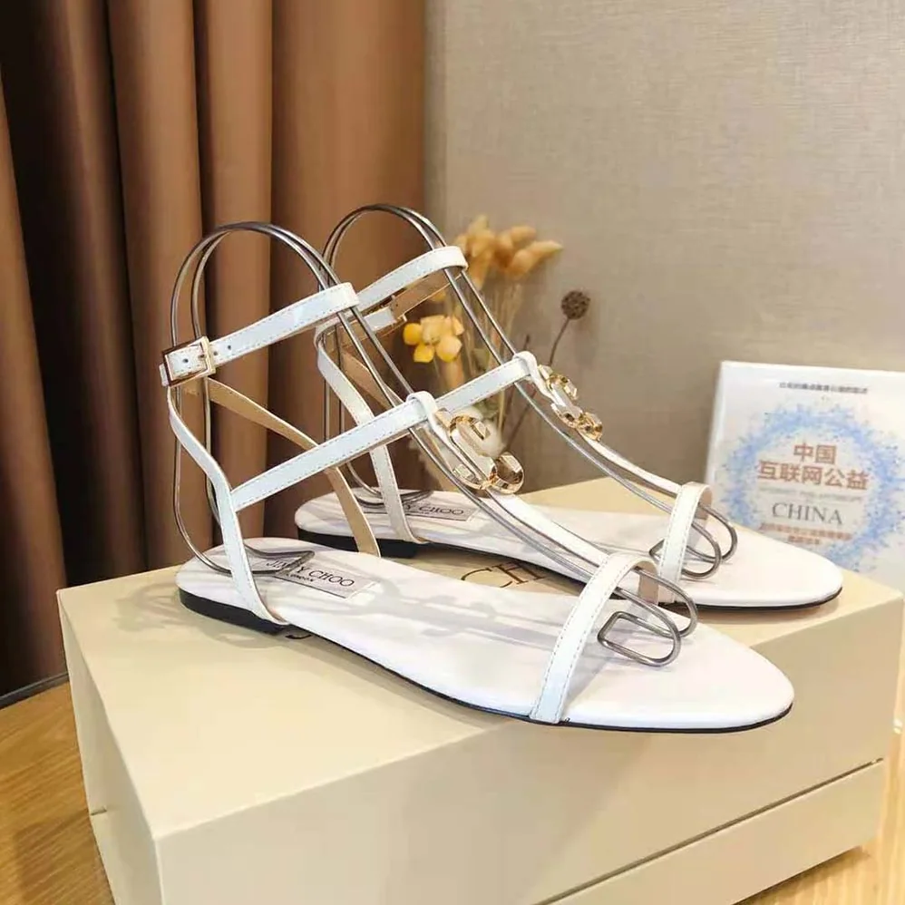 Jimmy Choo Alodie Flat Latte Nappa and Patent Leather Flat Sandals for Women