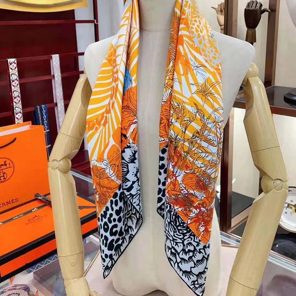 Hermes Jungle Love Stamped Scarf 70 in Silk Twill with Hand-Rolled Edges for Women in Red