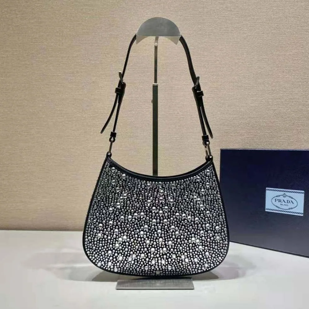 Prada Cleo Satin Bag with Appliques for Women in Black