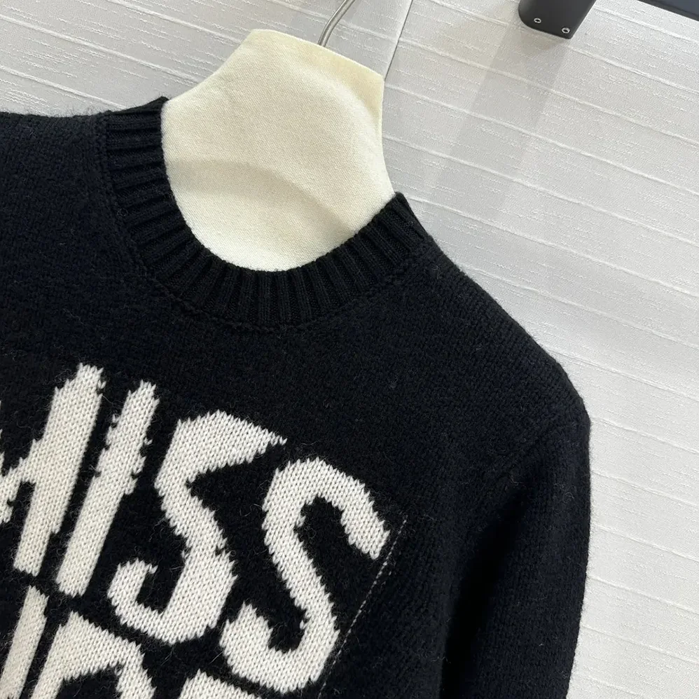 Dior Sweater Black Cashmere and Silk Knit with White Miss Dior Graffiti Motif for Women Dior Sweater Black Cashmere and Silk Knit with White Miss Dior Graffiti Motif for Women