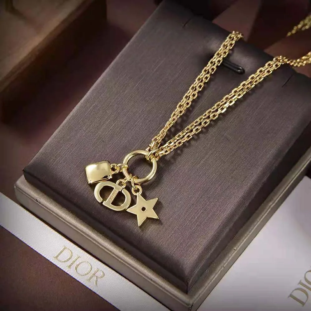 Dior Petit CD Necklace Gold-Finish Metal and White Crystals for Women