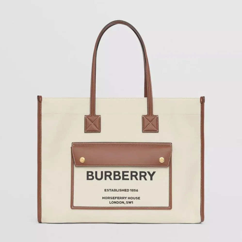 Burberry Medium Two-tone Canvas and Leather Freya Tote for Women in Brown Burberry Medium Two-tone Canvas and Leather Freya Tote for Women in Brown