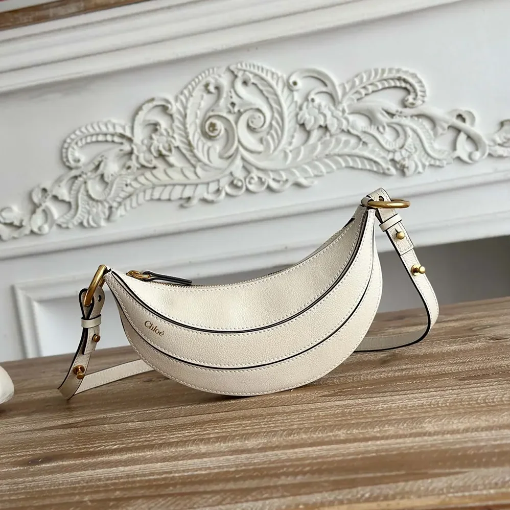 Chloe Banana Cross-body Bag in Grained Calfskin for Women in White Chloe Banana Cross-body Bag in Grained Calfskin for Women in White