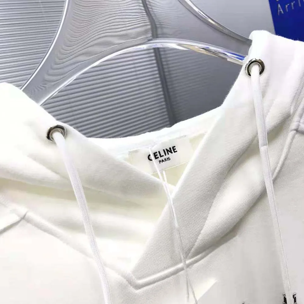 Celine Loose Sweatshirt in Cotton Fleece with Studs for Men in White