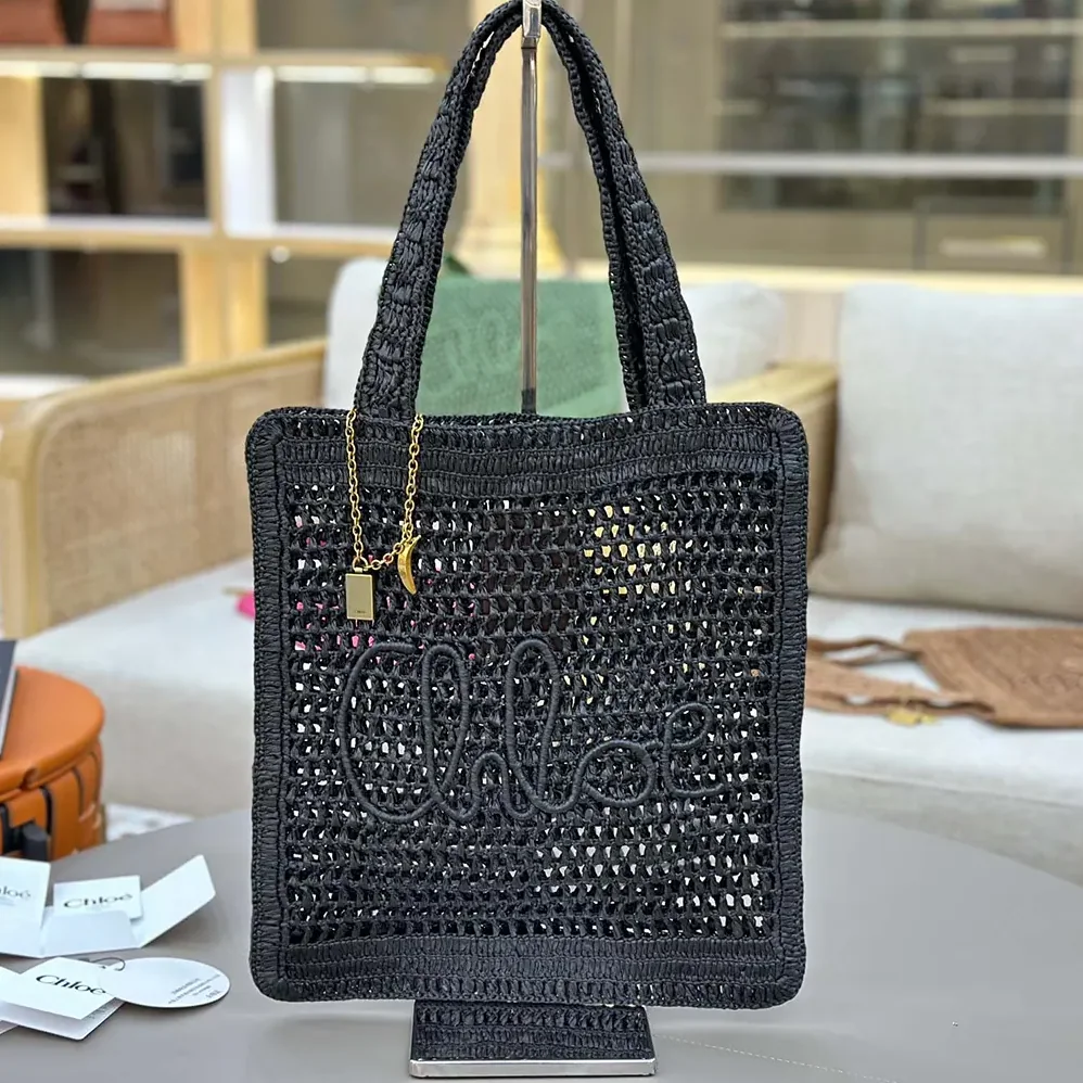 Chloe Summer Banana Tote Bag In Raffia for Women in Black