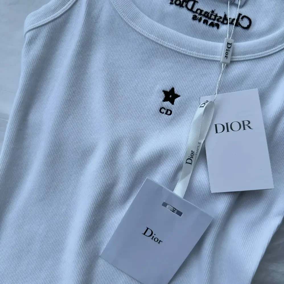 Dior Tank Top White Ribbed Cotton Jersey for Women