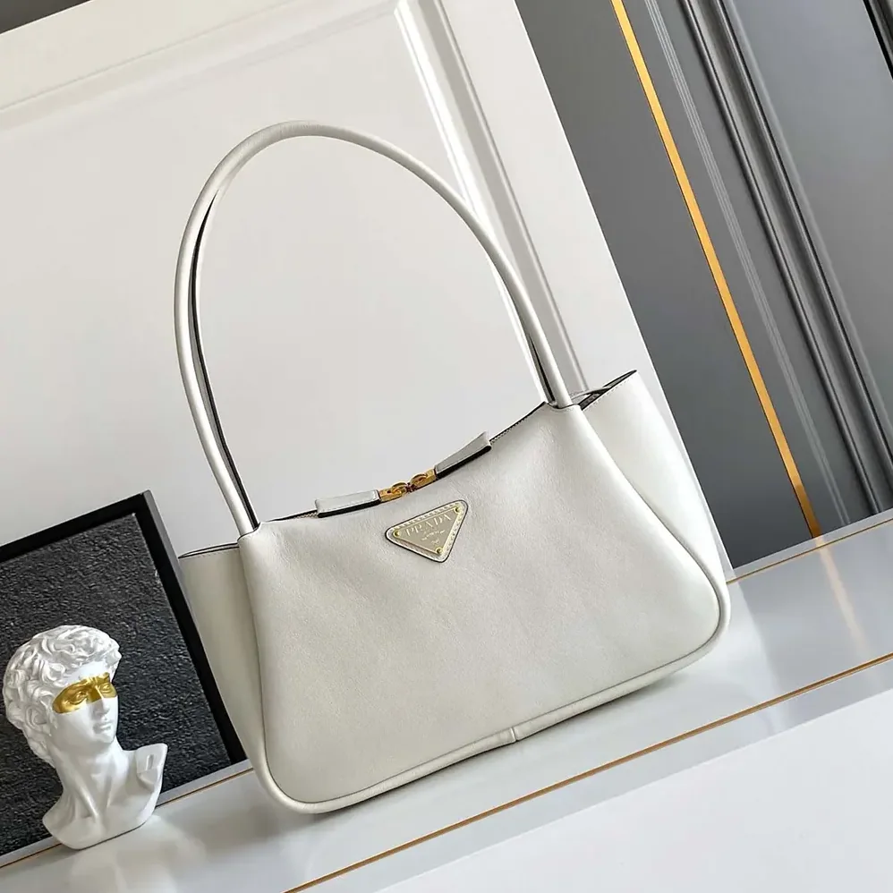 Prada Darling Medium Leather Shoulder Bag for Women in White