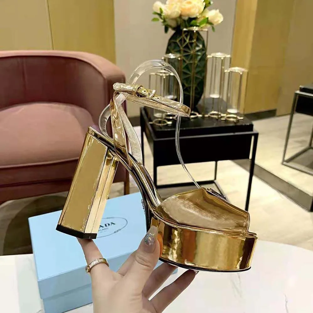 Prada Metallic Leather Platform Sandals for Women Prada Metallic Leather Platform Sandals for Women