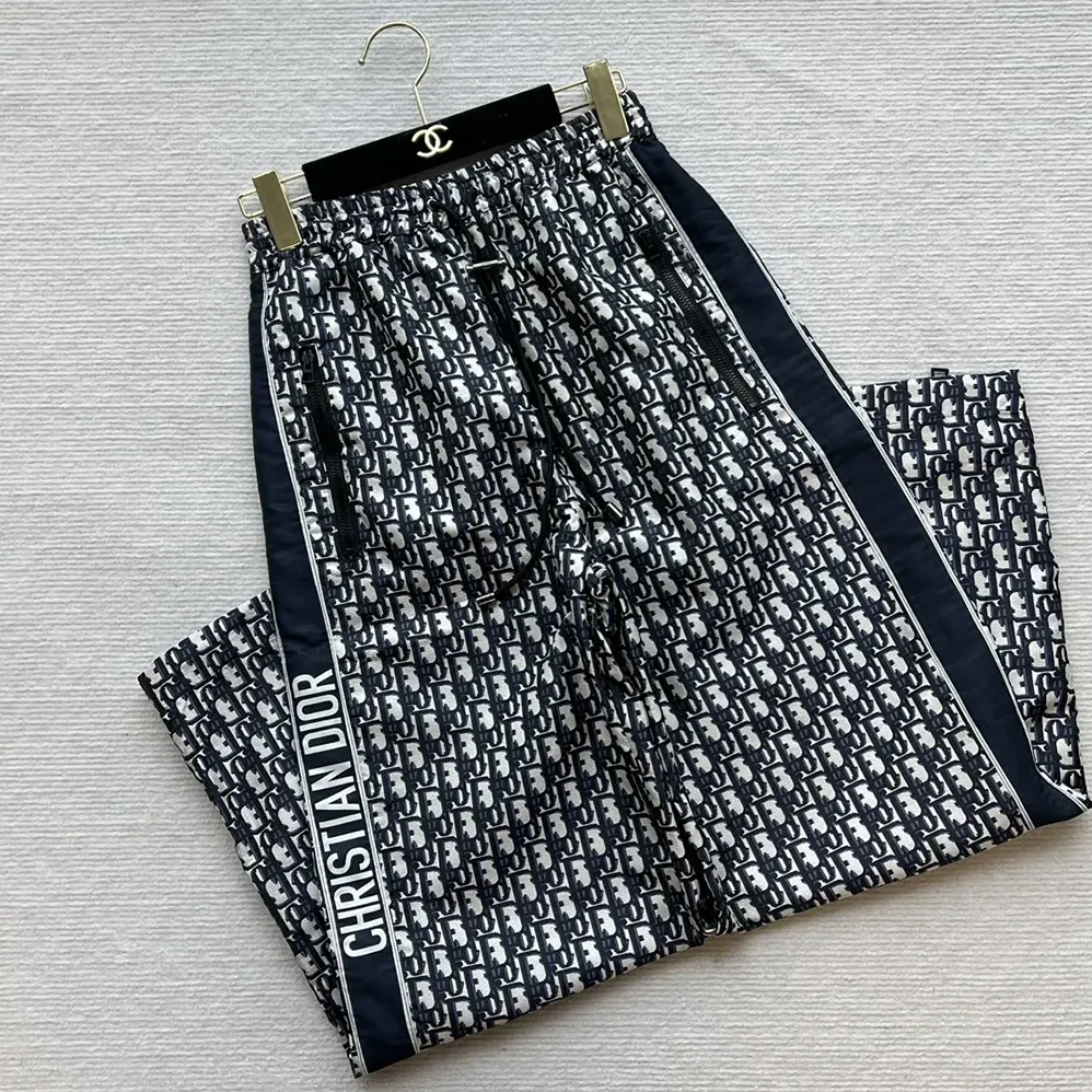 Dior Flared Pants Blue and Ecru Technical Taffeta Jacquard with Dior Oblique Motif for Women