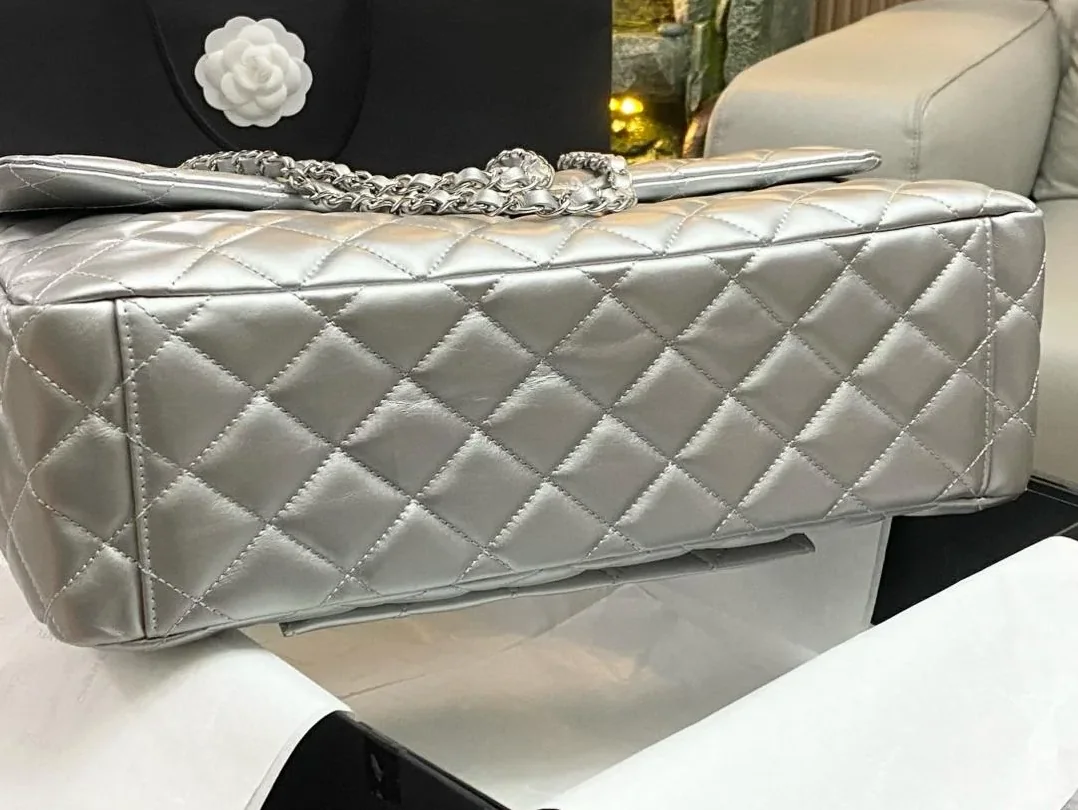 Chanel Airport Bag Silver in White/Black/Grey /