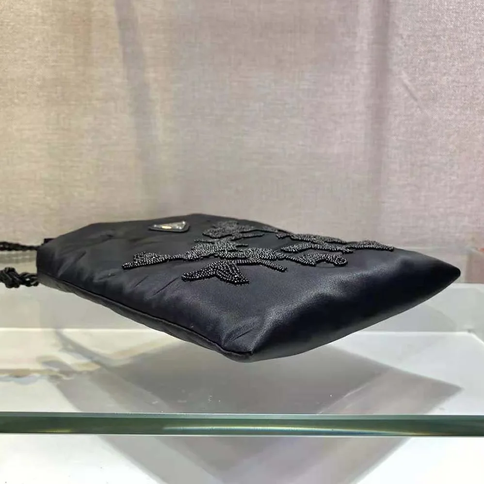 Prada Embroidered Nylon Handbag for Women in Black