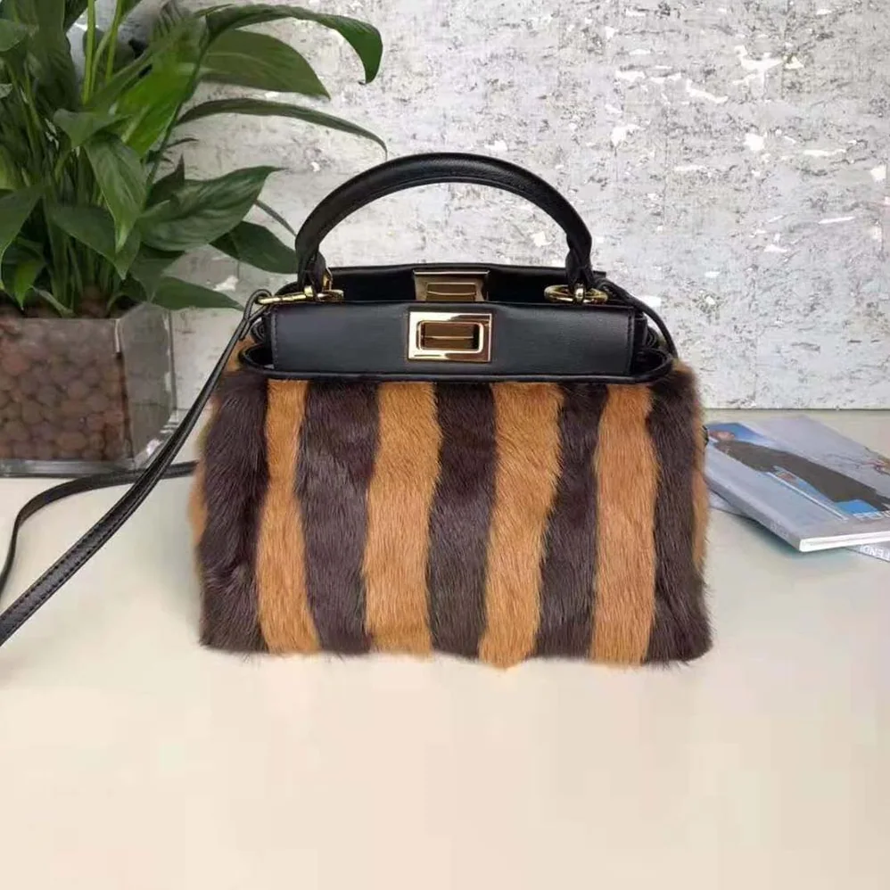 Fendi Peekaboo Iconic Mini Black Mink Bag for Women