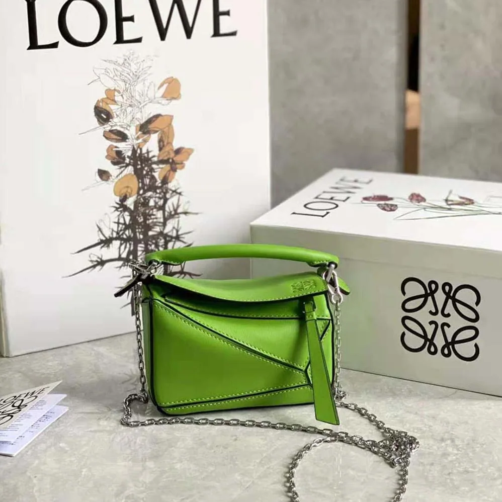 Loewe Nano Puzzle Bag in Classic Calfskin for Women in Lime Loewe Nano Puzzle Bag in Classic Calfskin for Women in Lime
