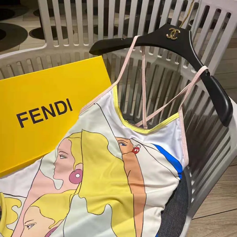 Fendi Swimsuit Multicolor Lycra Swimsuit for Women in White
