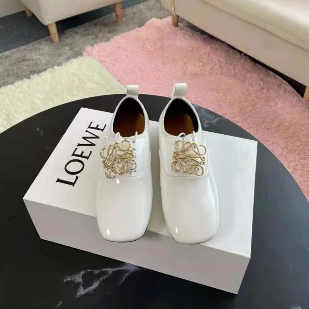 Loewe Soft Derby Anagram in Patent Calf for Women in White