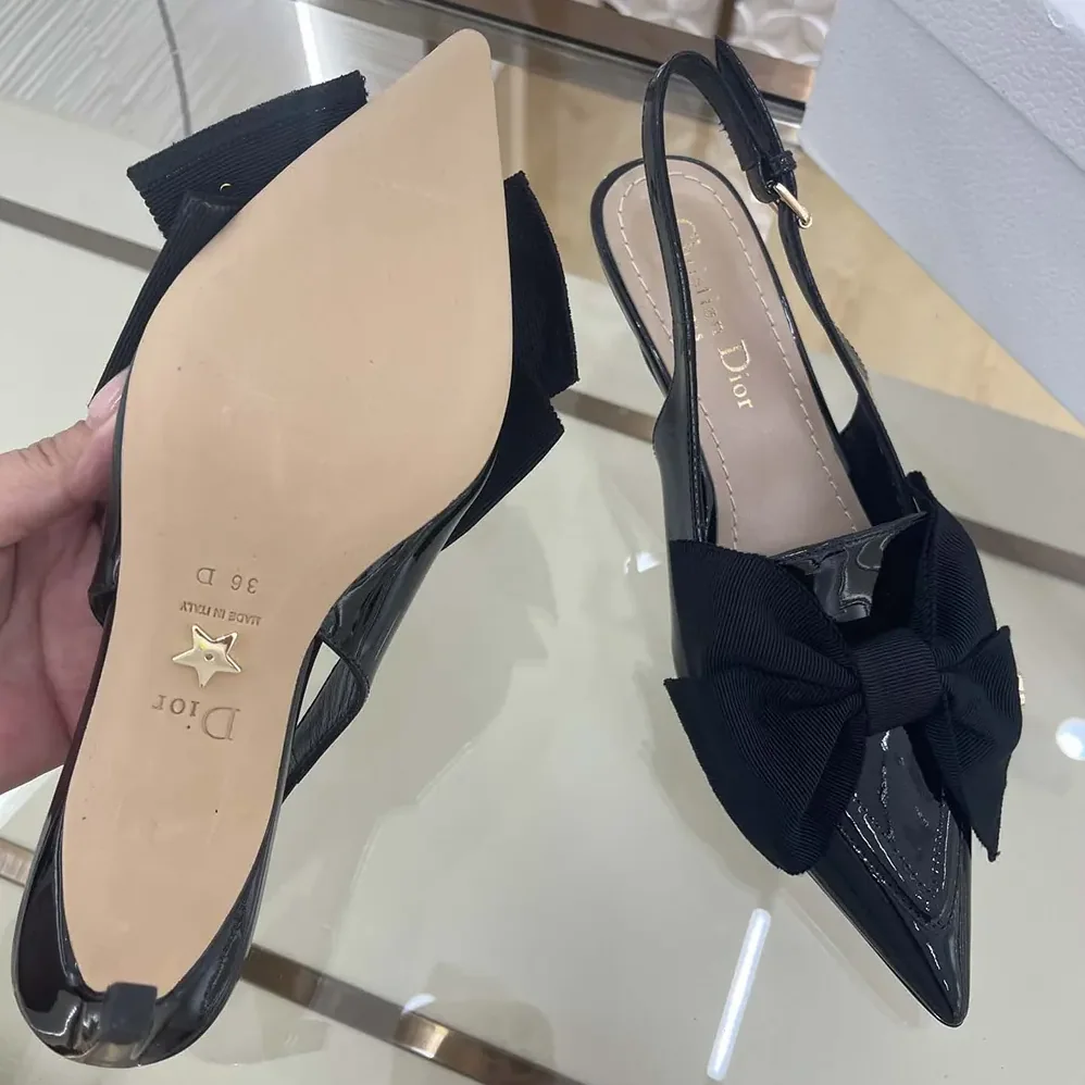 Dior Diorissimo Slingback Pump Black Patent Calfskin and Grosgrain for Women