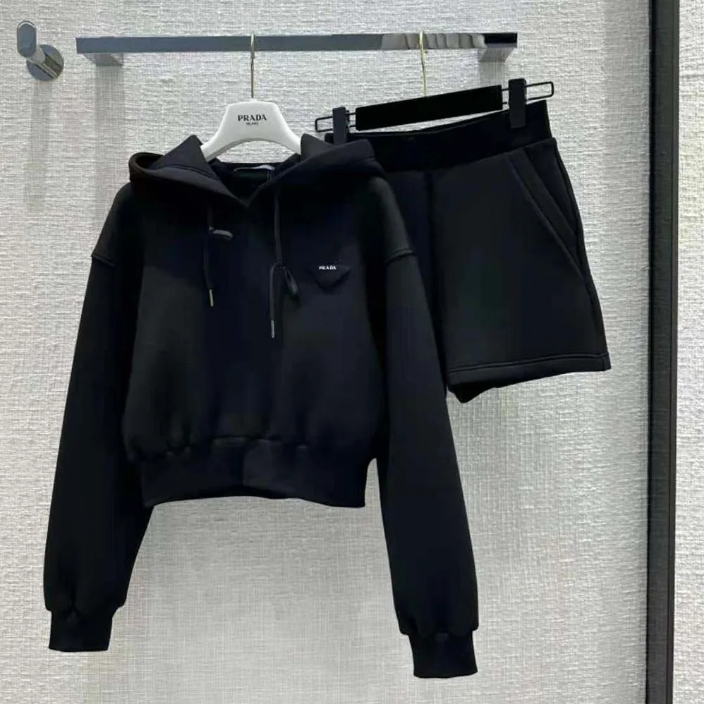 Prada Cotton Fleece Hoodie for Women in Black Prada Cotton Fleece Hoodie for Women in Black