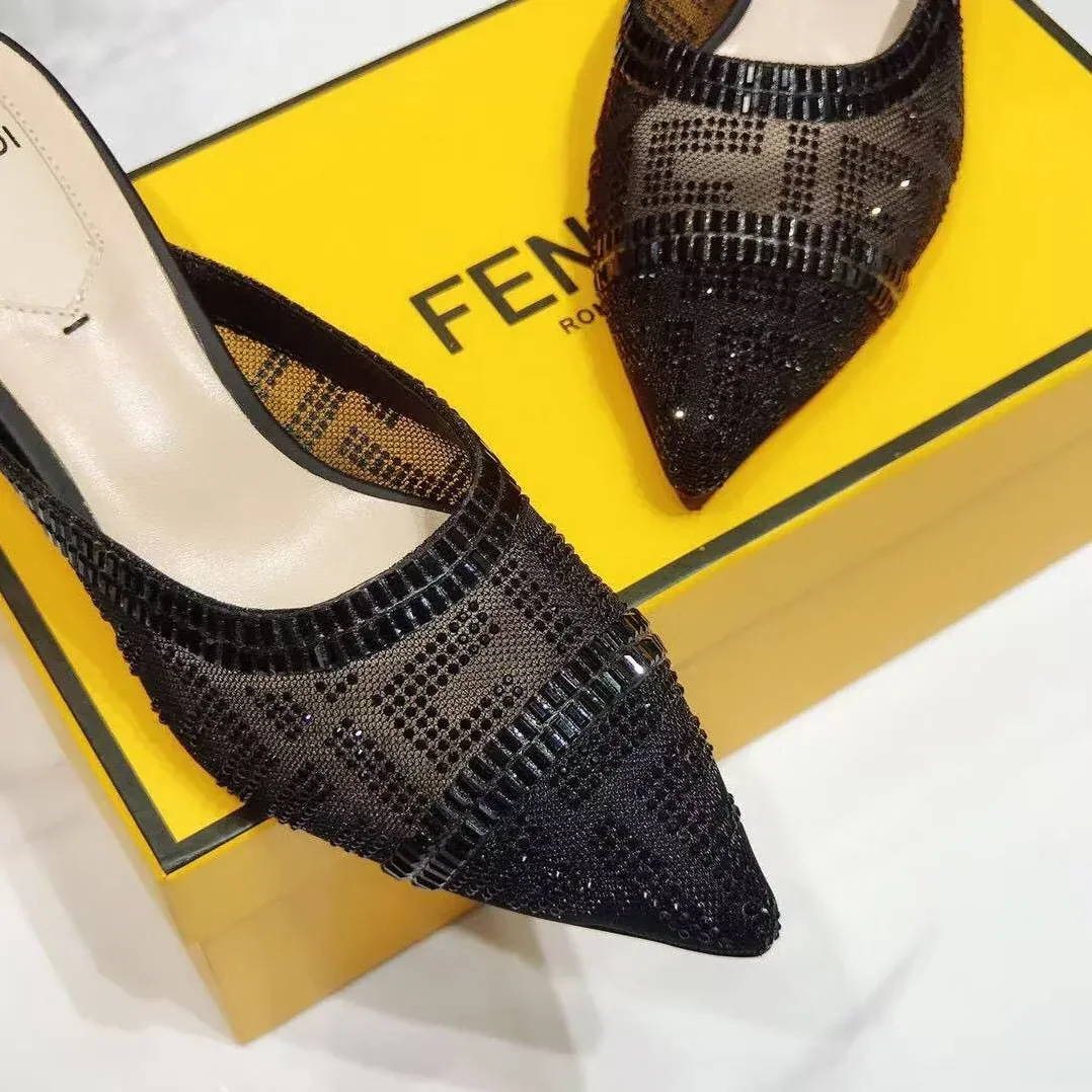 Fendi Colibri Crystal FF Sabot Mules Spring in Summer Collection Black Fendi Colibri Crystal FF Sabot Mules Spring in Summer Collection Black