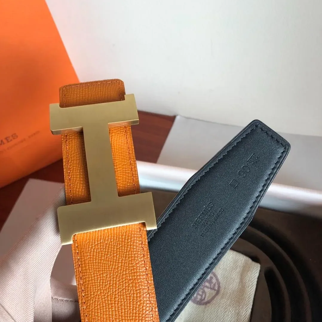 Hermes Mini Constance Guillochee Belt Buckle & Reversible Orange Hermes Mini Constance Guillochee Belt Buckle & Reversible Orange