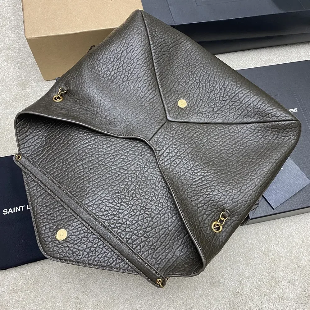 Saint Laurent YSL Cassandre XXL Envelope Pouch On Chain In Lambskin Dark Green 35cm for Women Saint Laurent YSL Cassandre XXL Envelope Pouch On Chain In Lambskin Dark Green 35cm for Women