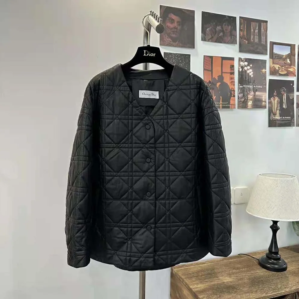 Dior Macrocannage Peacot Black Quilted Technical Taffeta for Women