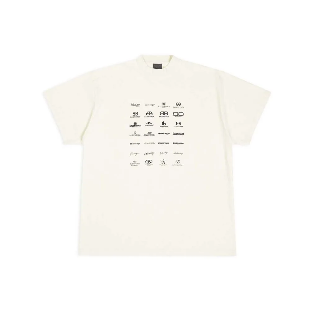 Balenciaga Archives Logos T-shirt Oversized in Light Beige for Men