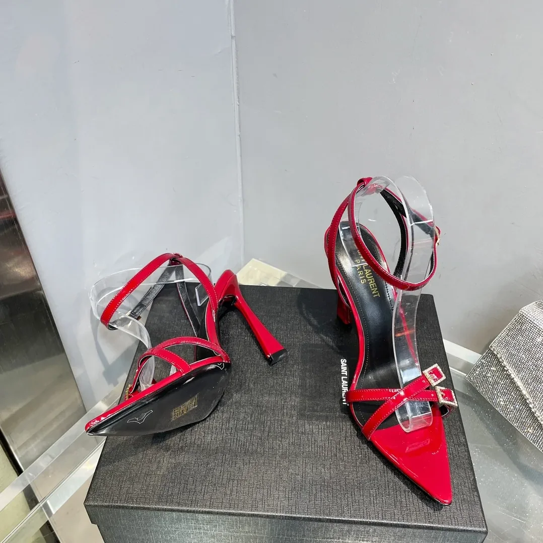 Saint Laurent Lila Sandals In Patent Red