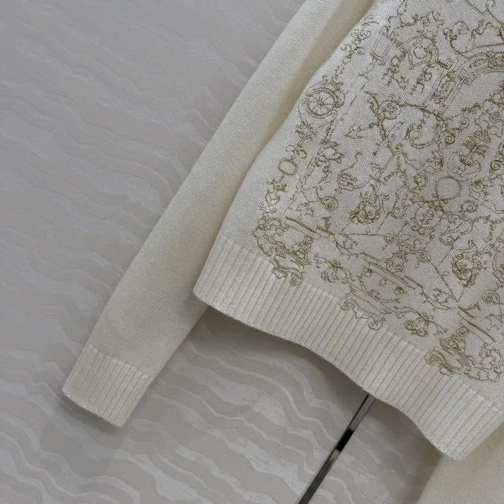 Dior Embroidered Sweater Ecru Cashmere Knit with Gold for Women in Tone Dioresque Stella Motif Dior Embroidered Sweater Ecru Cashmere Knit with Gold for Women in Tone Dioresque Stella Motif