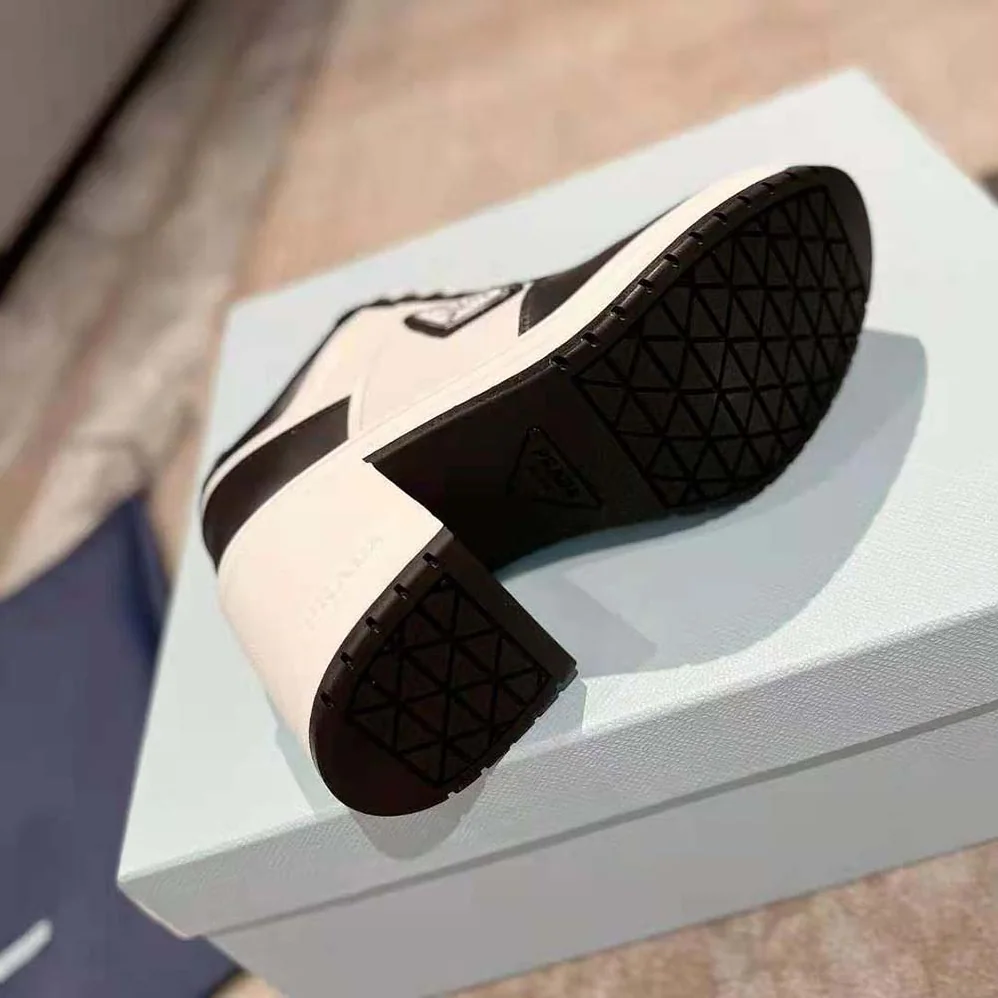 Prada Downtown High-Heeled Leather Sneakers for Women in Black