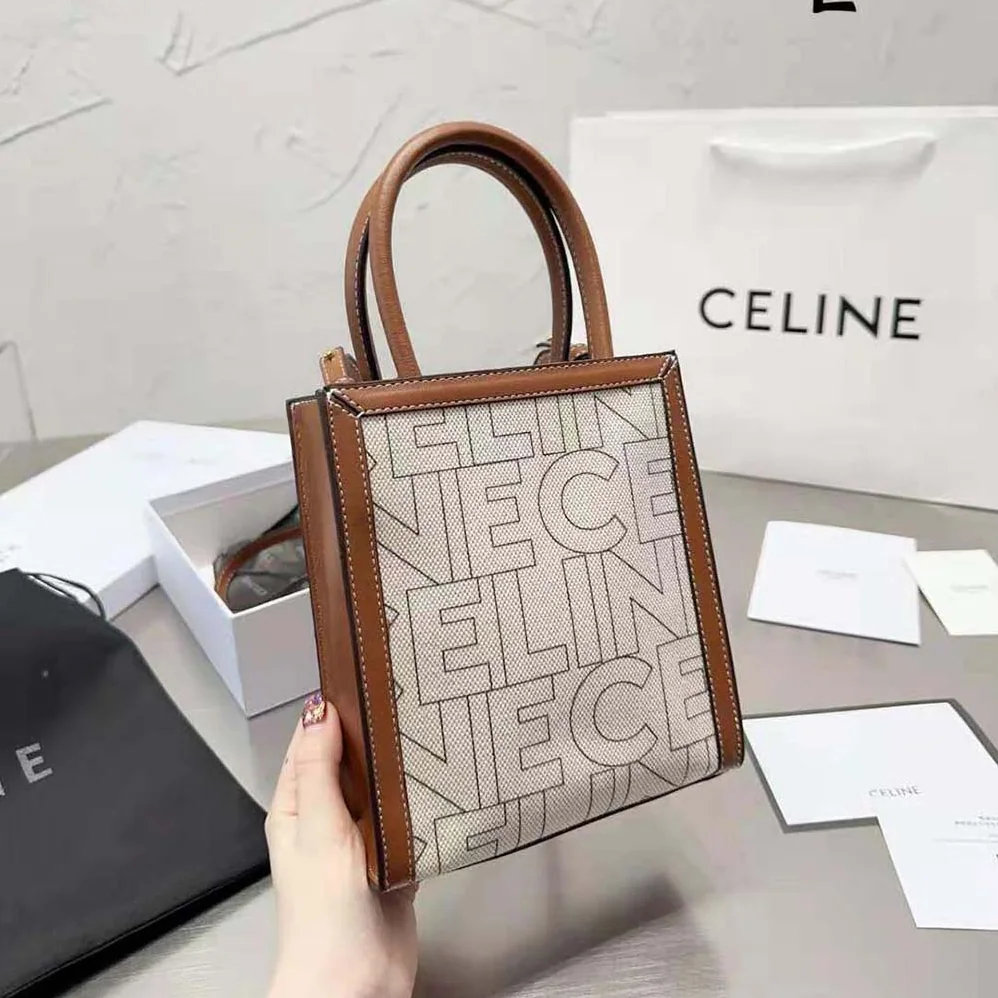 Celine Mini Vertical Cabas Celine in Textile with Celine All for Women in Over Print
