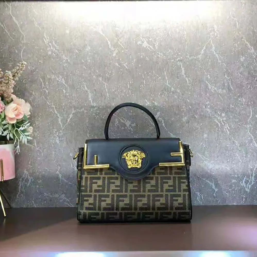 Fendi Fendace La Medusa Medium Handbag for Women in Brown Fendi Fendace La Medusa Medium Handbag for Women in Brown