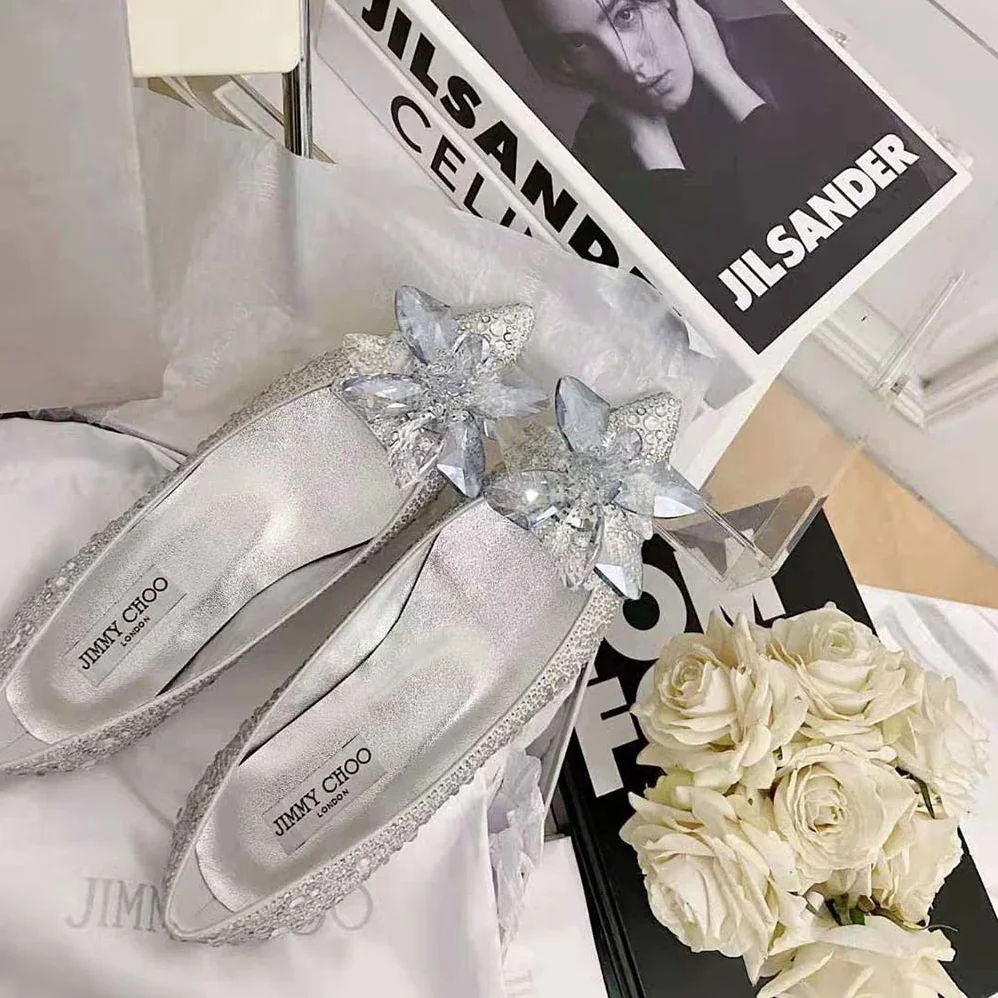 Jimmy Choo Attila Crystal Covered Pointy Toe Flats for Women Jimmy Choo Attila Crystal Covered Pointy Toe Flats for Women