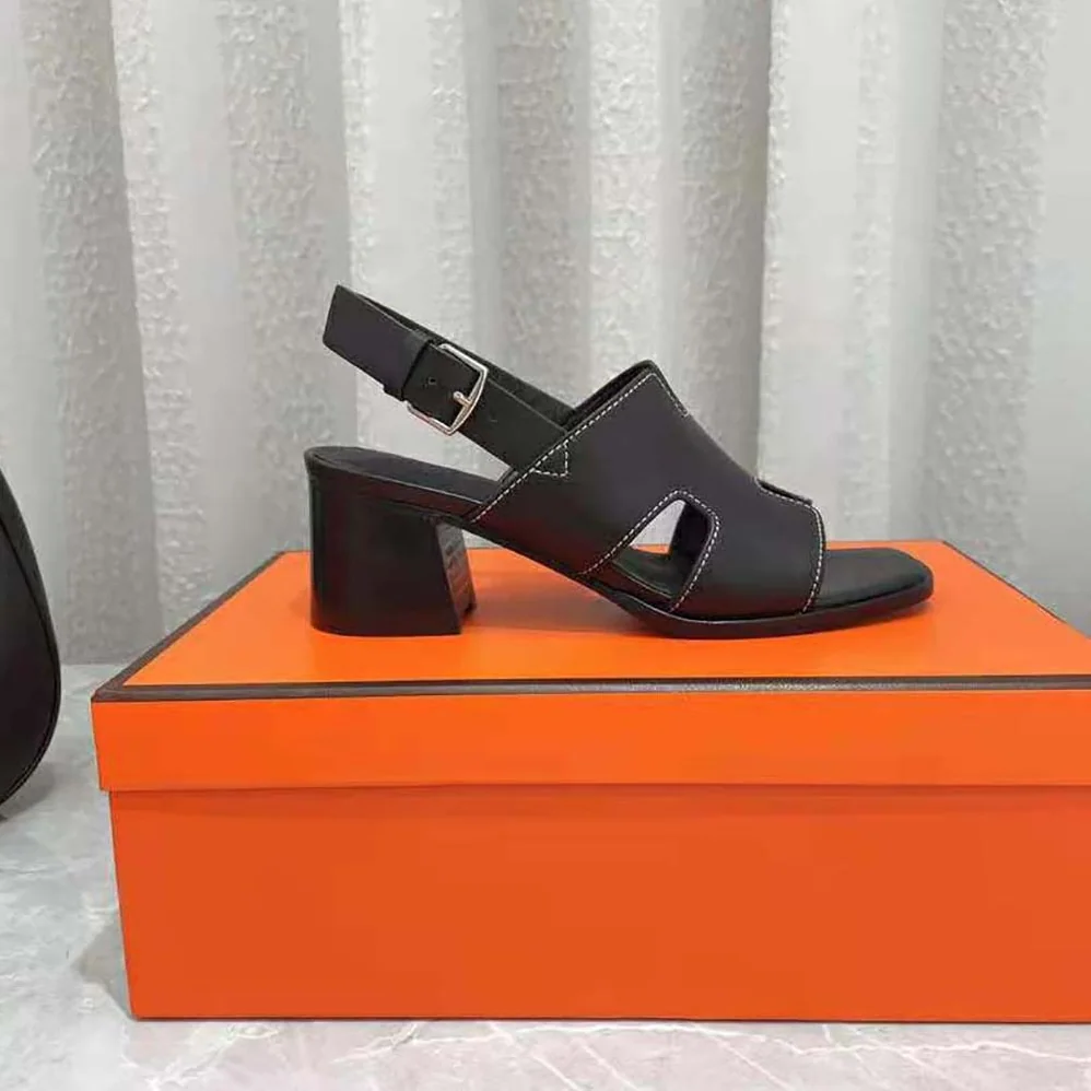 Hermes Elbe 60 Sandal in Calfskin Leather for Women in Black Hermes Elbe 60 Sandal in Calfskin Leather for Women in Black