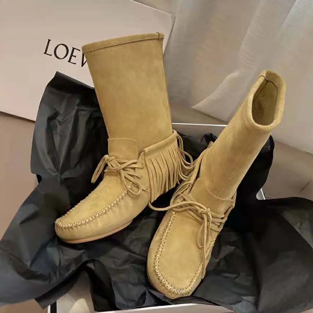 Loewe Fringed Soft Boot in Split Calfskin for Women in Brown