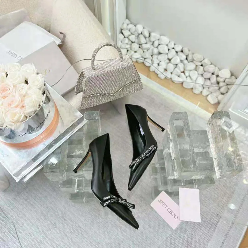 Jimmy Choo Romy 85 Black Nappa Leather Pumps with Jimmy Choo Bow for Women Jimmy Choo Romy 85 Black Nappa Leather Pumps with Jimmy Choo Bow for Women