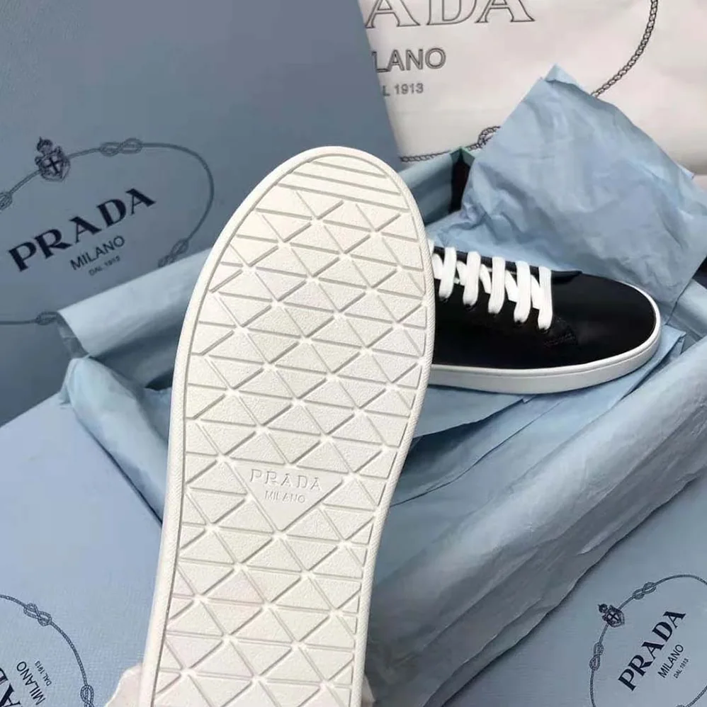 Prada Brushed Leather Sneakers for Men in Black