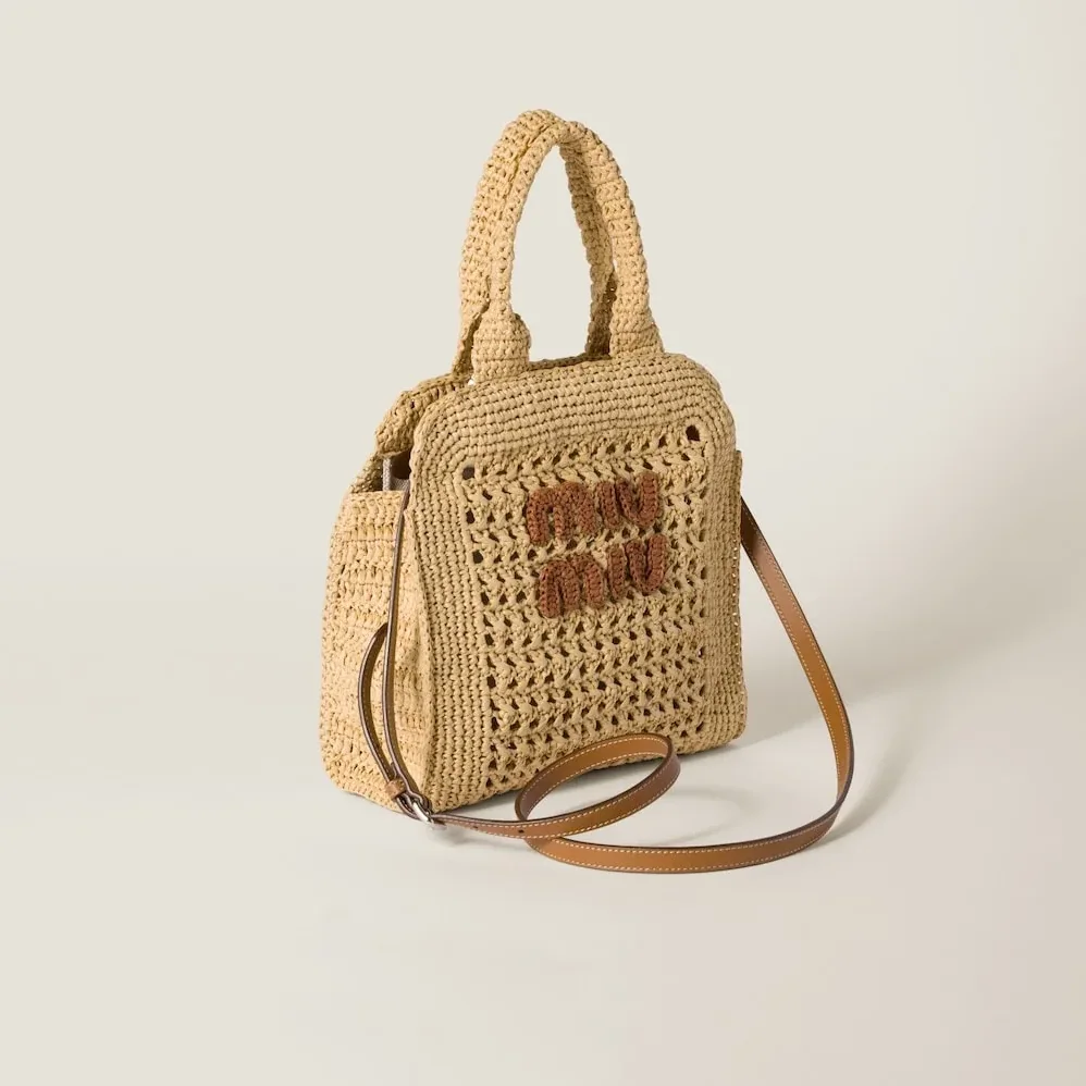 Miu Miu Raffia-Effect Woven Tote Bag Beige / - 5BA283_ADO1_F0A5T_V_OOO Miu Miu Raffia-Effect Woven Tote Bag Beige / - 5BA283_ADO1_F0A5T_V_OOO